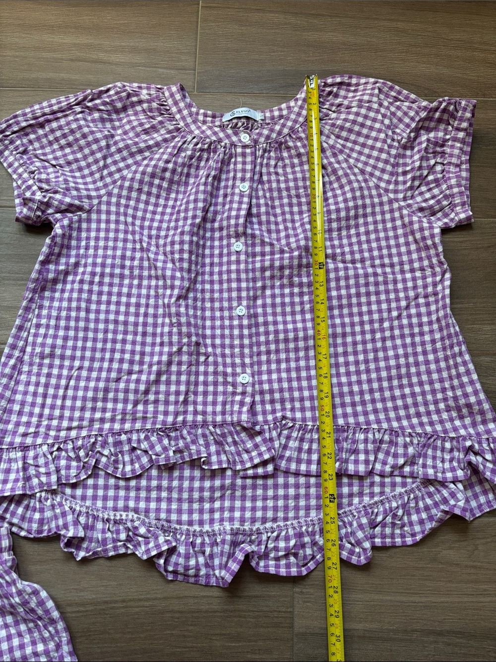 Lavender Purple Gingham Ruffle Pajama Set for Women - Picture 7 of 14